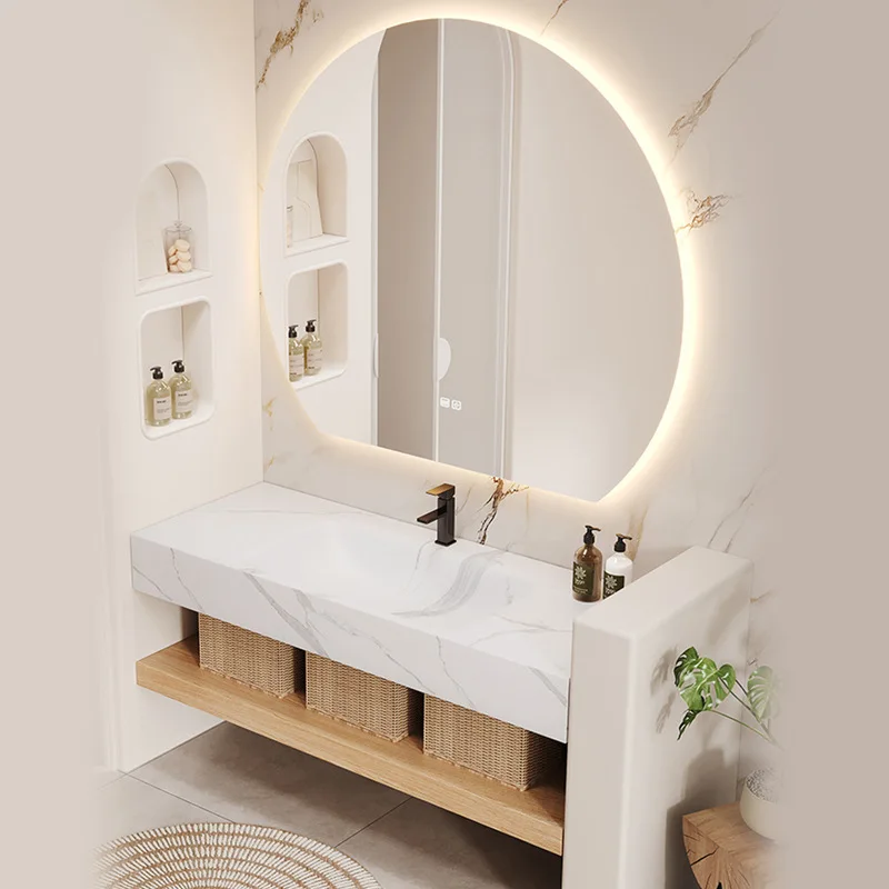 

Rock slab hot bending integrated basin bathroom cabinet combined toilet