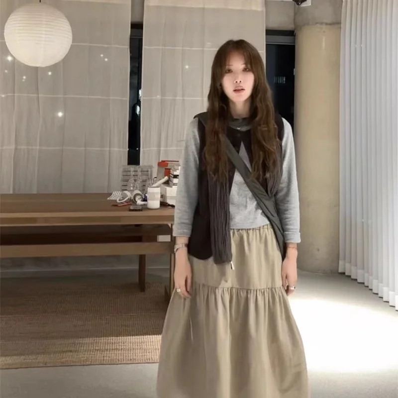 Retro Briti Sle Corduroy Layering Vest Casual Tank Top Women's Faion Commute Single Button round Ne Pure Color 2025 W...