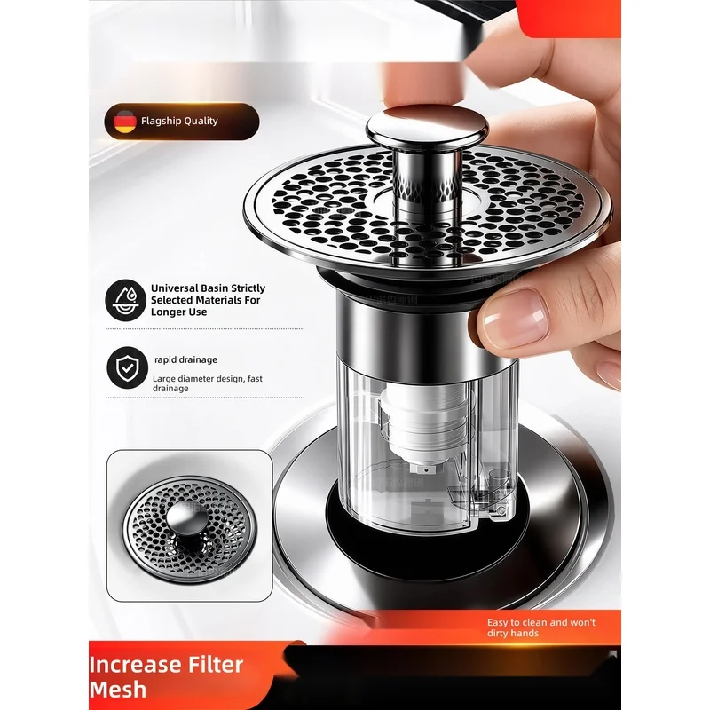 Sink leak‑proof stopper, universal anti‑odor pop‑up core for washbasins, push‑type filter mesh, and drainpipe anti‑backflow o...