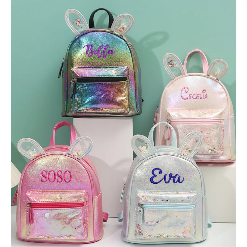 Cartoon coelho orelhas mochila para meninas, lazer bonito princesa escola saco, nome personalizado, cauda grande, moda gato, vital