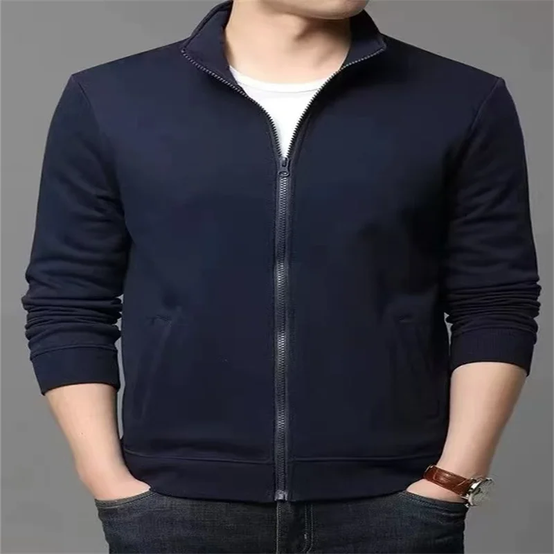 Casual Solid Color Zipper Men's Fleece Jacket American Size Slim Fit Affordable Sweatshirt Simple Design Outdoor Indoor Wear