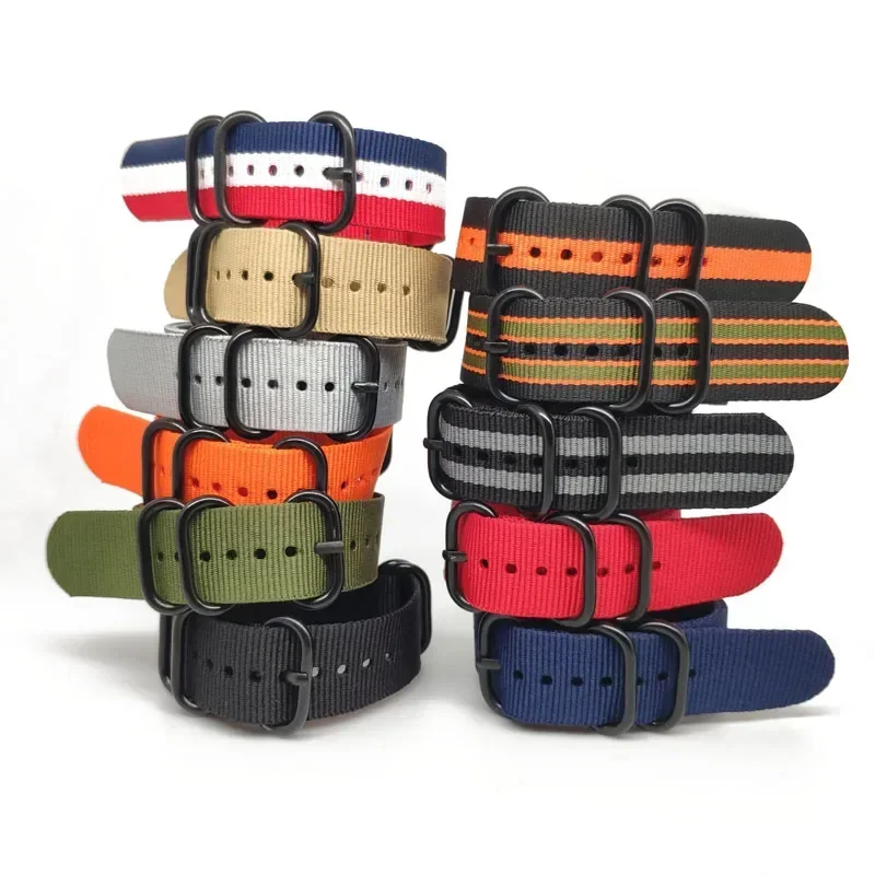 Nylon Strap 18mm 20mm 22mm 24mm Solid Bracelet Military Fabric Nylon Watch Woven Band Black Buckle Belt