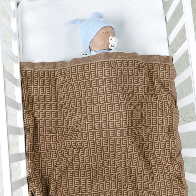 Newborn Baby Blanket 100%Cotton Knit Plaid Girl Boy Stroller Swaddle Super Soft Sleep Sack Infant Bed Crib Letter Quilt 100*80CM