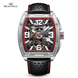 2023 Seagull Watch Skeleton Tonneau Automatic Mechanical Wristwatch Sapphire Glass 50M Waterproof Leather Reloj Hombre 6166