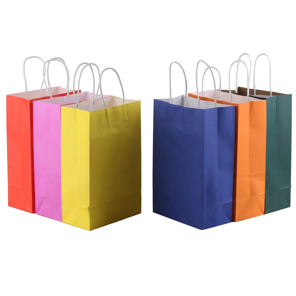 2/5/10pcs Colorful Kraft Paper Bags DIY Multifunction Paper Bag with Handles Festival Christmas Gift Packing Pouch Shopping Bags