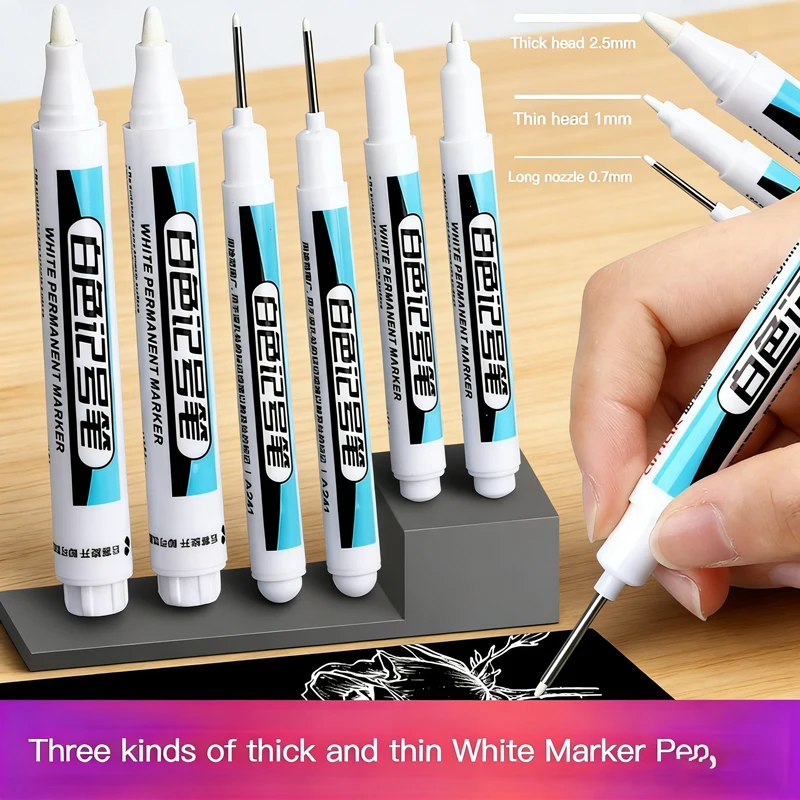 White Permanent Paint Pens (1/4Pcs), 0.7mm Deep Hole Marker for Wood, Plastic, Glass, Metal, Ceramic & More Surfaces