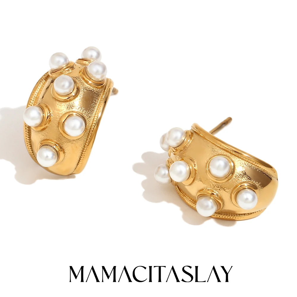 MamacitaSlay Vintage Gold Plated Silver Color Moon Boat Imitation Pearl women's surgical steel earrings designer jewelry