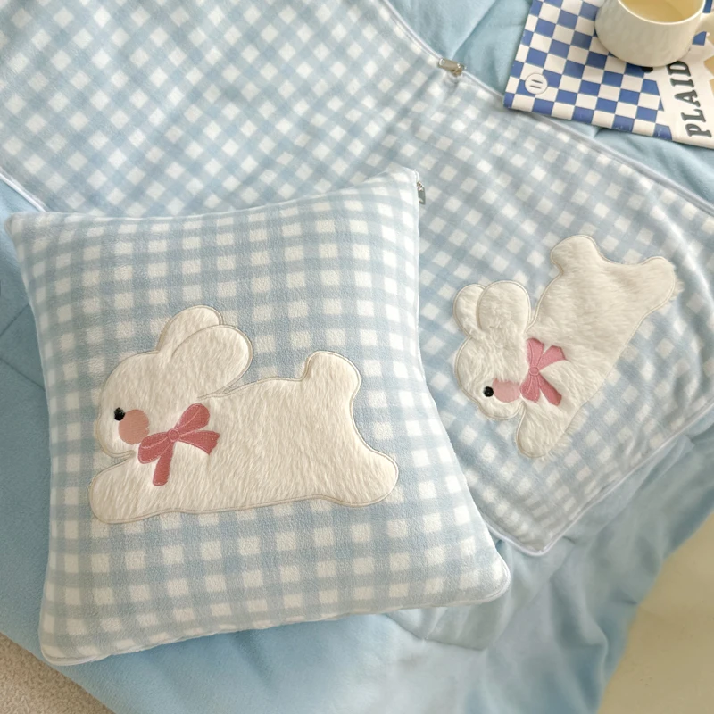 

Утолщенное плюшевое одеяло-подушка Dopaamine 2-в-1: для автомобиля, дивана, офиса, с мультяшным рисунком, мягкое, квадратное, для сна и защиты от кондиционера