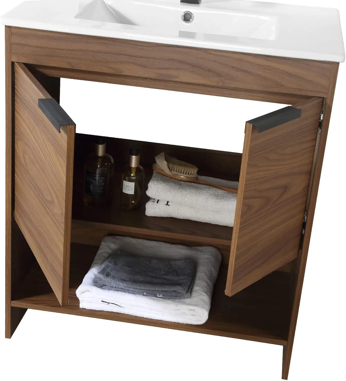 Phoenix 30 in. L x 18.5 inci. D x 33.5 in. H kamar mandi Vanity di Walnut dengan wastafel keramik putih [perakitan penuh diperlukan]