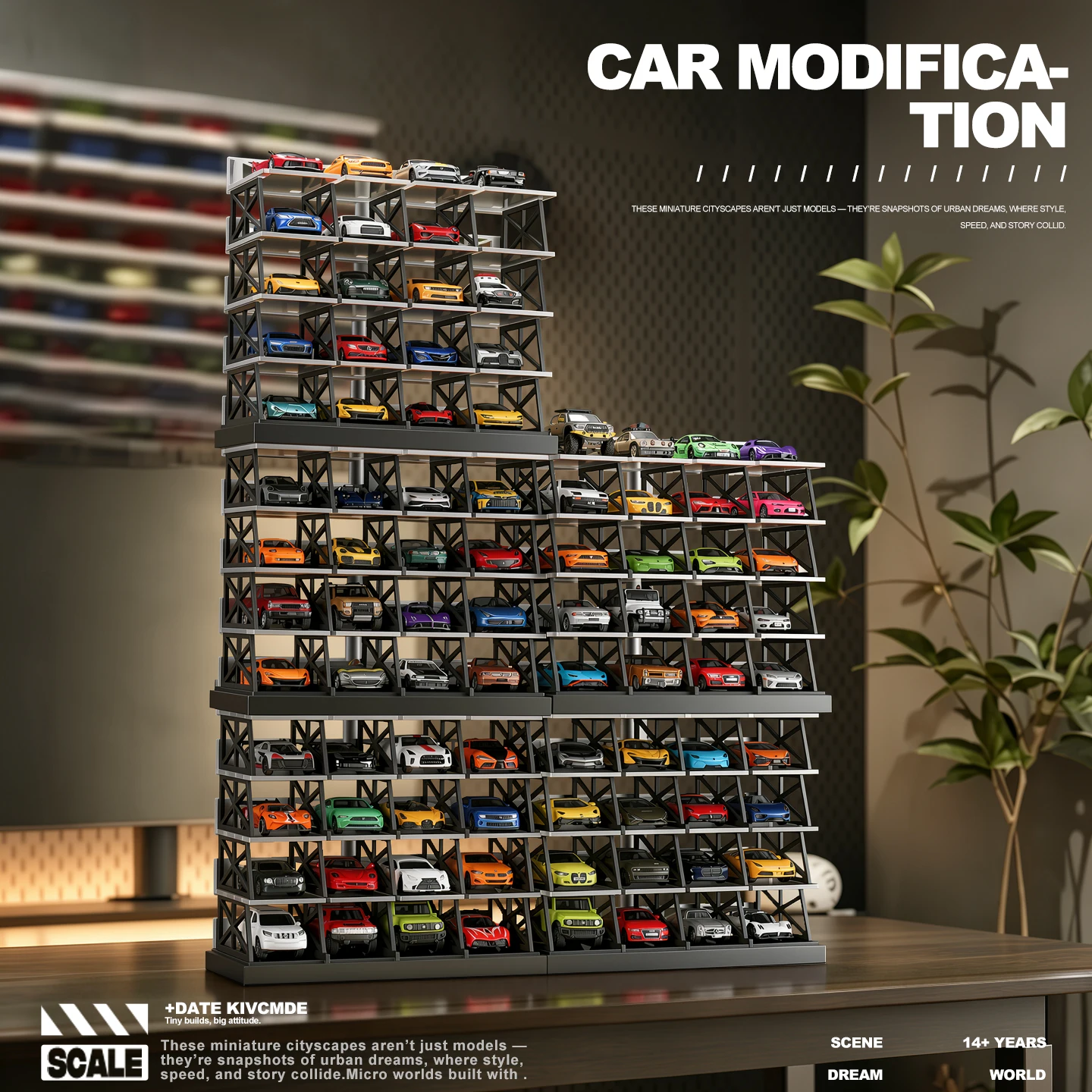 Collector 1: 64-piece Simple Frame Miniature Scene Mini Alloy Model Vehicle Set for Storage and Display Dust-proof