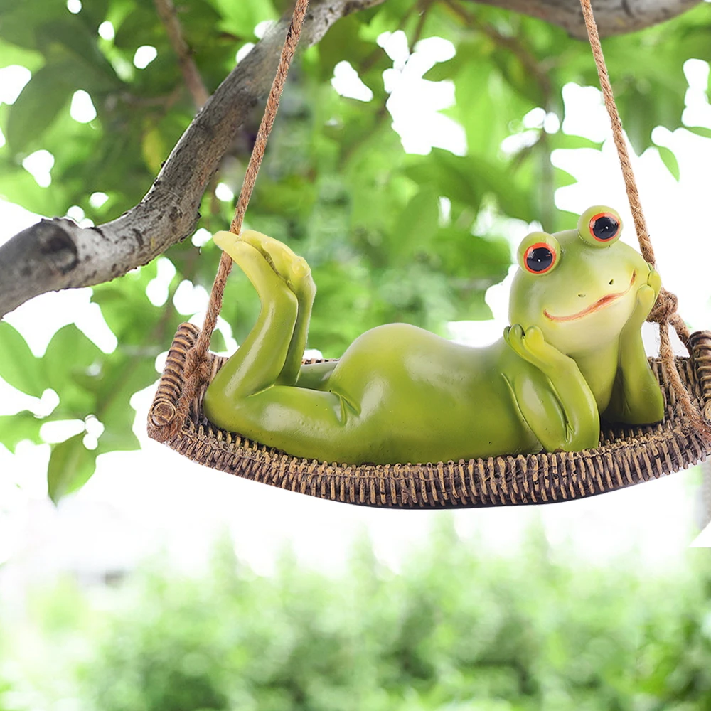 

Cute Garden Hanging Swing Frog Statues for Garden Outdoors Hanging Sleeping Frog Sculptures Swing Home Decor