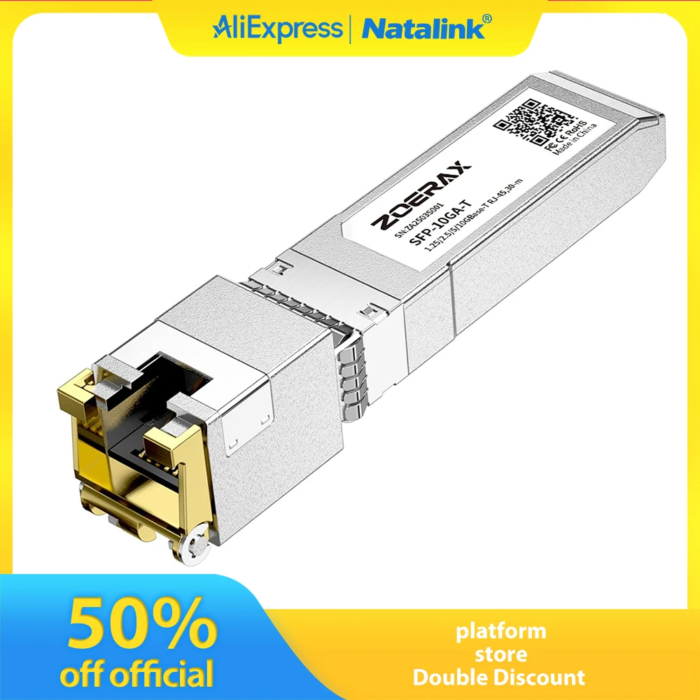 Modulo ricetrasmettitore Natalink 10G SFP a RJ45 CAT.6a per Ubiquiti Cisco D-Link Netgear intel TP-Link Adattatore in fibra di modifica automatica