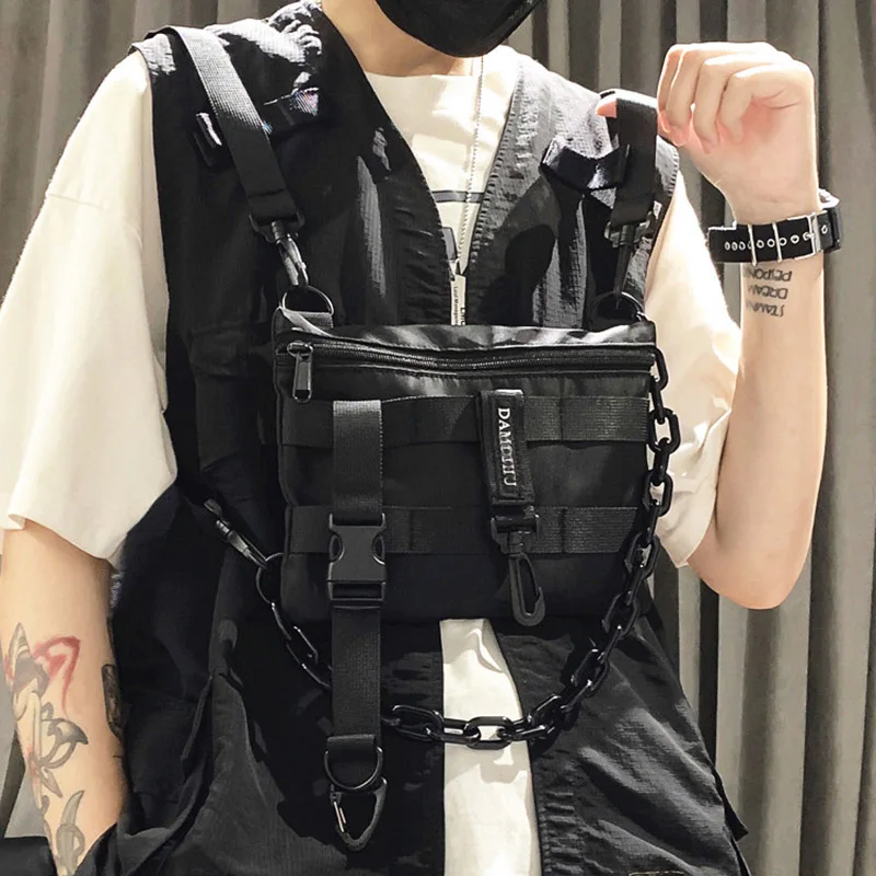 Functional Tactical Chest Bag For Unisex Fashion Bullet Hip Hop Vest Streetwear Bag Waist Pack Woman Black Wild Chest Rig Bag