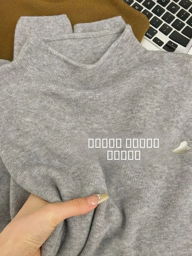 

Soft ey Long Sve Knitted Sweater Women's Mid-Ne Comfortable Base Layer Simple Street Sle Loose Fit Autumn New Arrival