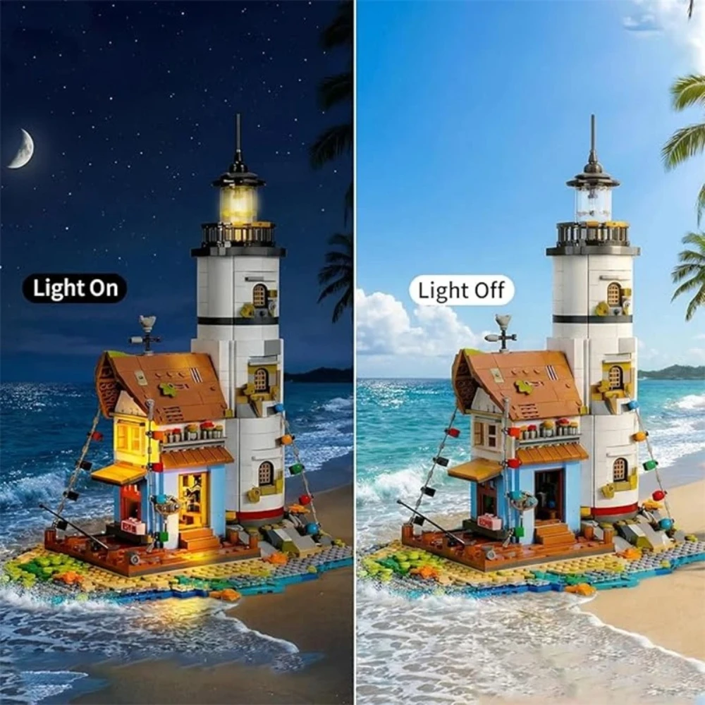 Island Lighthouse Street Scene Assembly Building Building Blocks Toy Figurine Trendy Toy Birthday Gift Decorations
