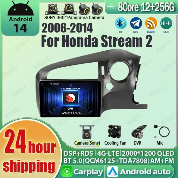 

Android 14 wifi+4G Carplay AUTO BT Car Radio For Honda Stream 2 2006-2014 RHD Navigation GPS Video Player Stereo Multimedia RHD