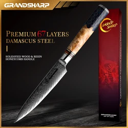 5.3 inch AUS-10 Utility Knife 67 Layers Damascus Steel Kitchen Knives Sharp Fruit Paring Meat Cutter Petty Knives Grandsharp