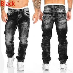 2024 Men Jeans Solid Pockets Stretch Denim Straight Pants Spring Summer Business Casual Trousers Daily Streetwear Men's Clothing