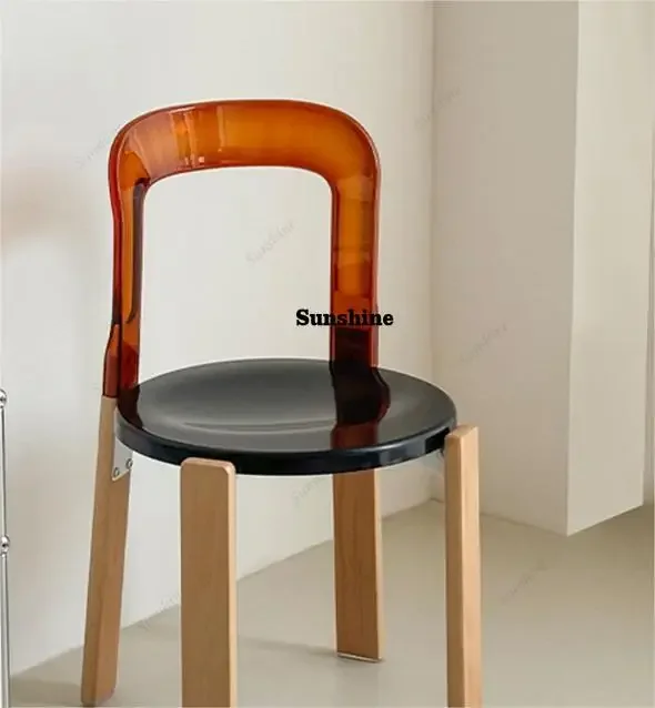 

Transparent dining chair home design solid wood backrest leisure chair modern simple cafe chair FT