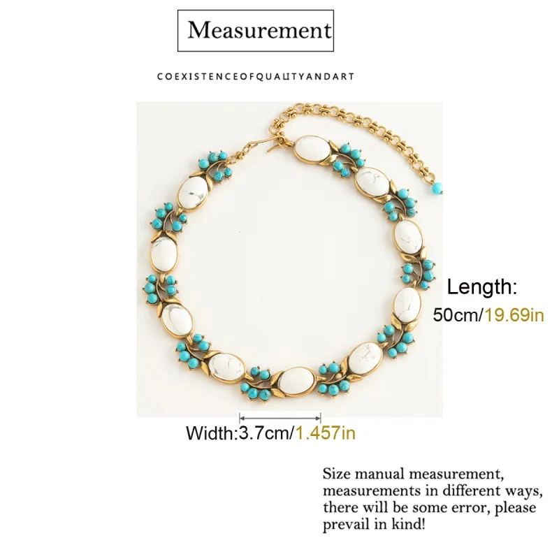 

Vintage Natural Stone Turquoise Necklaces For Woman Opal Flower Retro Antique Gold Color Jewelry Accessories Party New In 2025