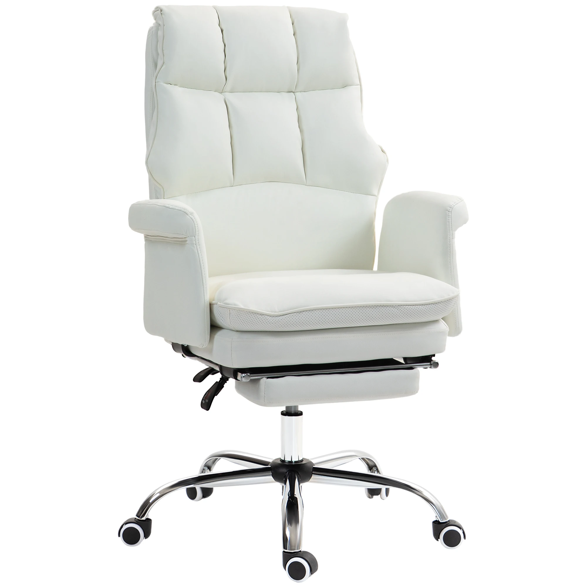 Homcom Executive Officehair, Pu Leather Ergonomic Office Deskhair with Footrest, Reclining and Swivel Chair, White