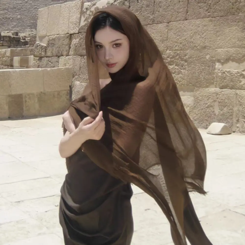 

Wrinkle Gradient Color Hijab Scarf Blue Autumn Winter Retro Versatile Womes Long Fold Shawl Elegant Travel Photo Styling Scarves