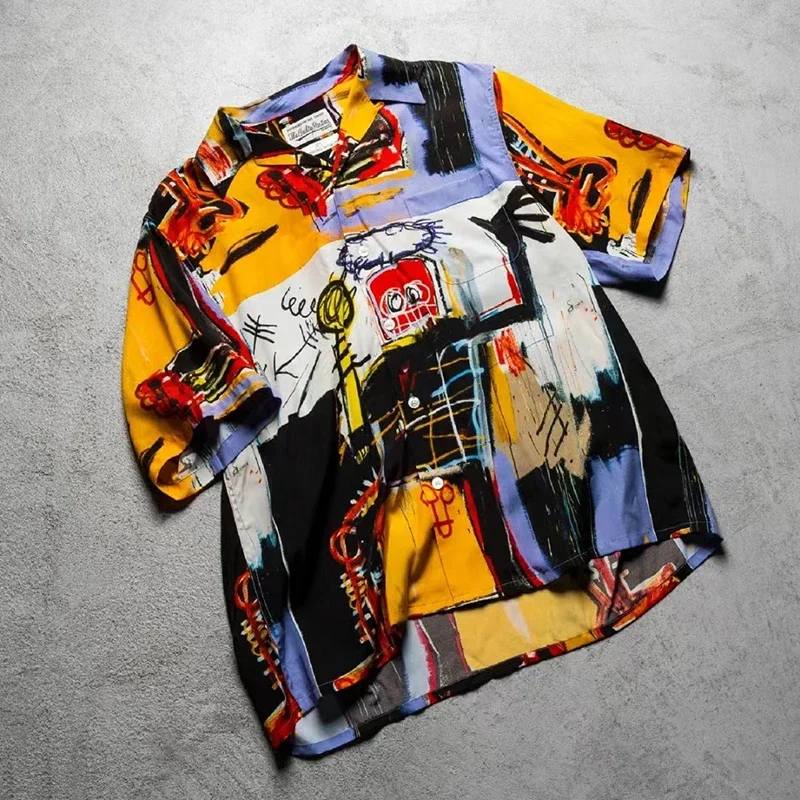 

Summer New WACK Hawaii Beach Shirts Men Woman Good Quality Artist Street Graffiti Quick Drying Lapel Short Sleeve