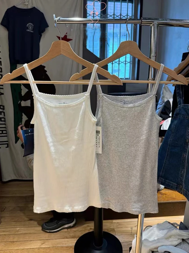 Bows Solid Ribbed Slim Tank Tops Women Gray Cotton Sleeveless Summer Camisole Female Casual Vintage Sweet Vests Y2k Clothes