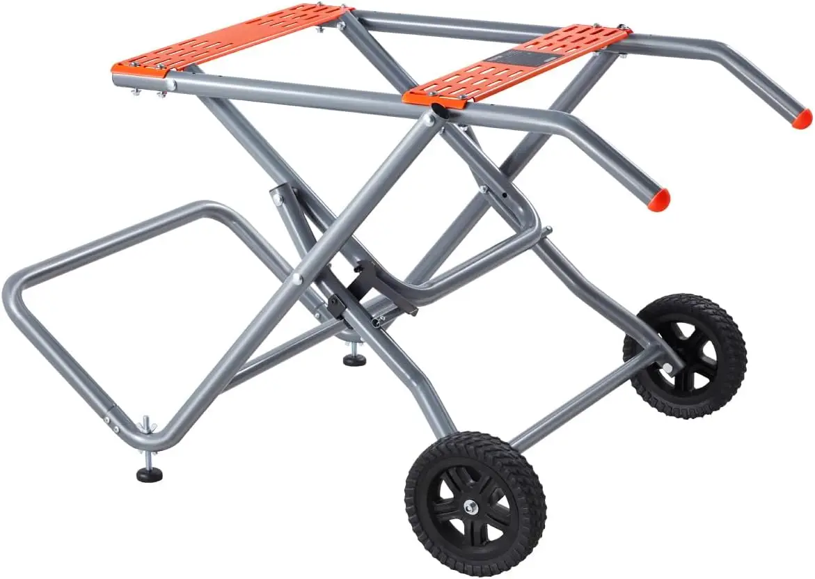 Portable Table Saw Stand, 350 lbs Load Capacity, Rolling Foldable Table Saw Table with 8 Inches Rubber Wheels, Heavy Duty Constr