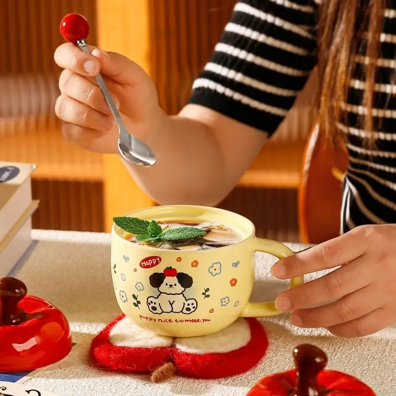 

Creative Cute Apple Ceramic Water Cup,400ml Mug with Lid,High Value Birthday Gift,Breakfast Cups,Christmas Gift Drinkware