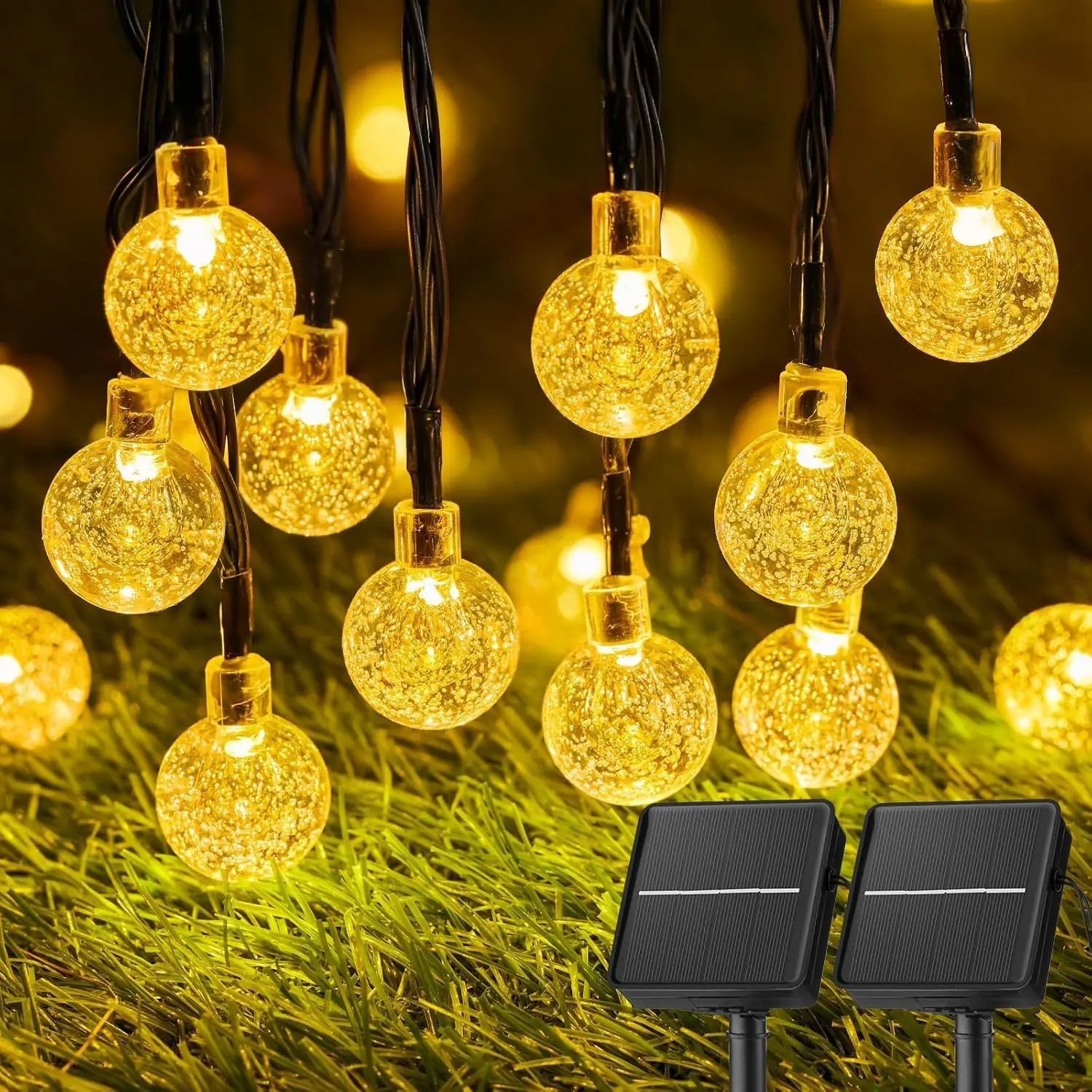 

2 Pack Solar String Lights Outdoor Waterproof, 60 LED 36.5 FT Each with 8 Lighting Modes for Garden Yard Decor