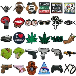 1/30pcs Trends Hood Style Gun Shoe Charms for Men Boys,HipHop Singer Game Controller Dollar Shoe Accessories Pins Clogs Buckles