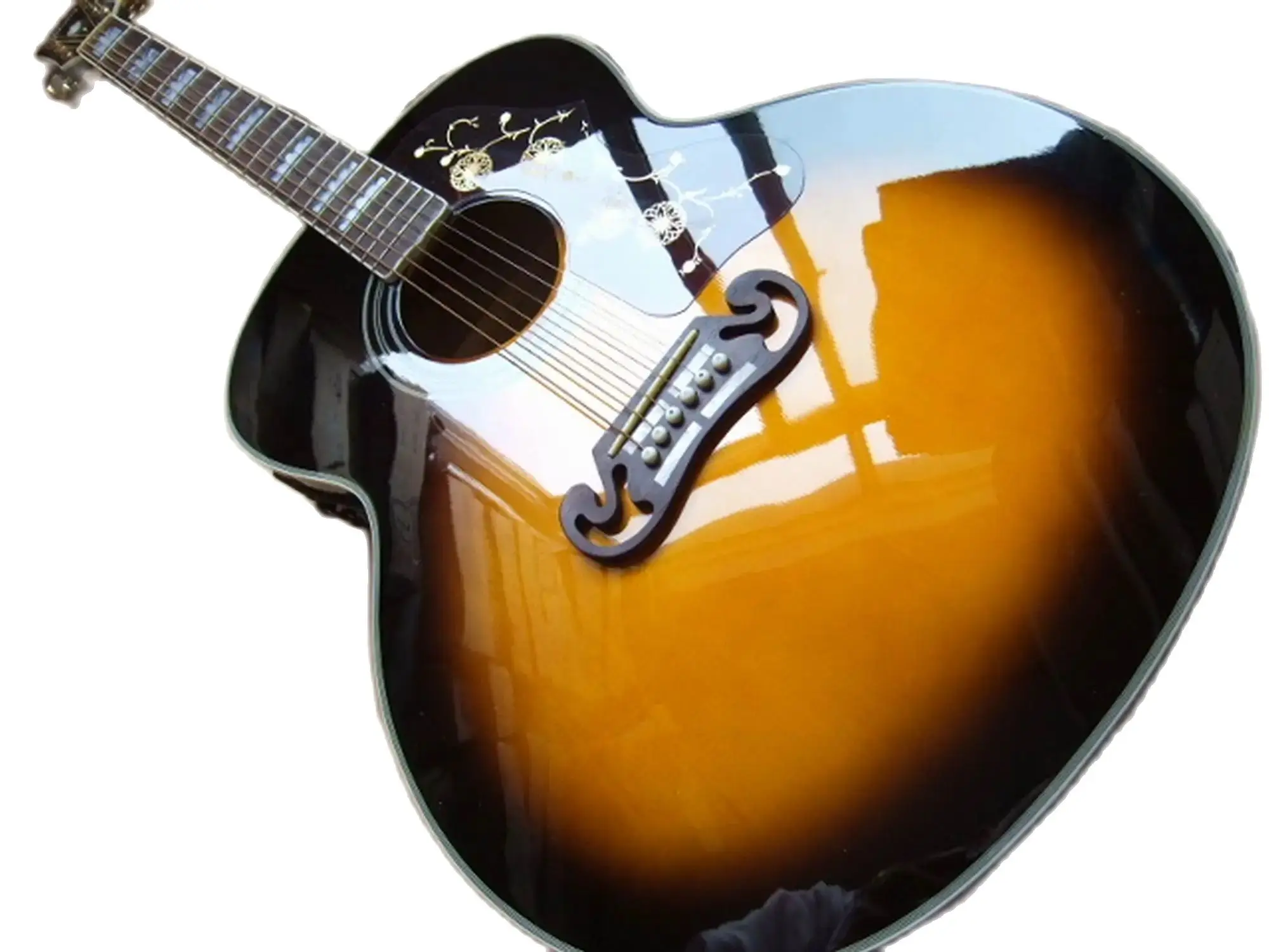 Free Shipping 43# SJ200 Acoustic Electric Guitar J200 Solid Maple AAA In Sunburst 20100728