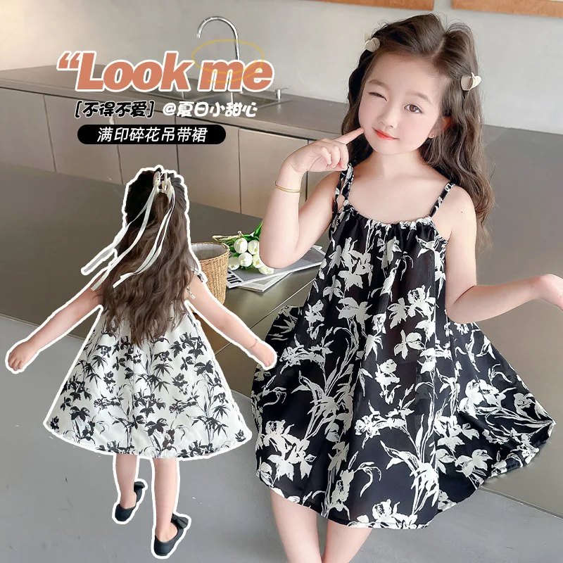 Girls dress summer children's suspender skirt new foreign style girl floral baby girl temperament beach