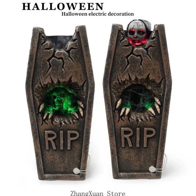 Motorized Halloween Tombstone Decoration with Sound Activated Scare 3XUF