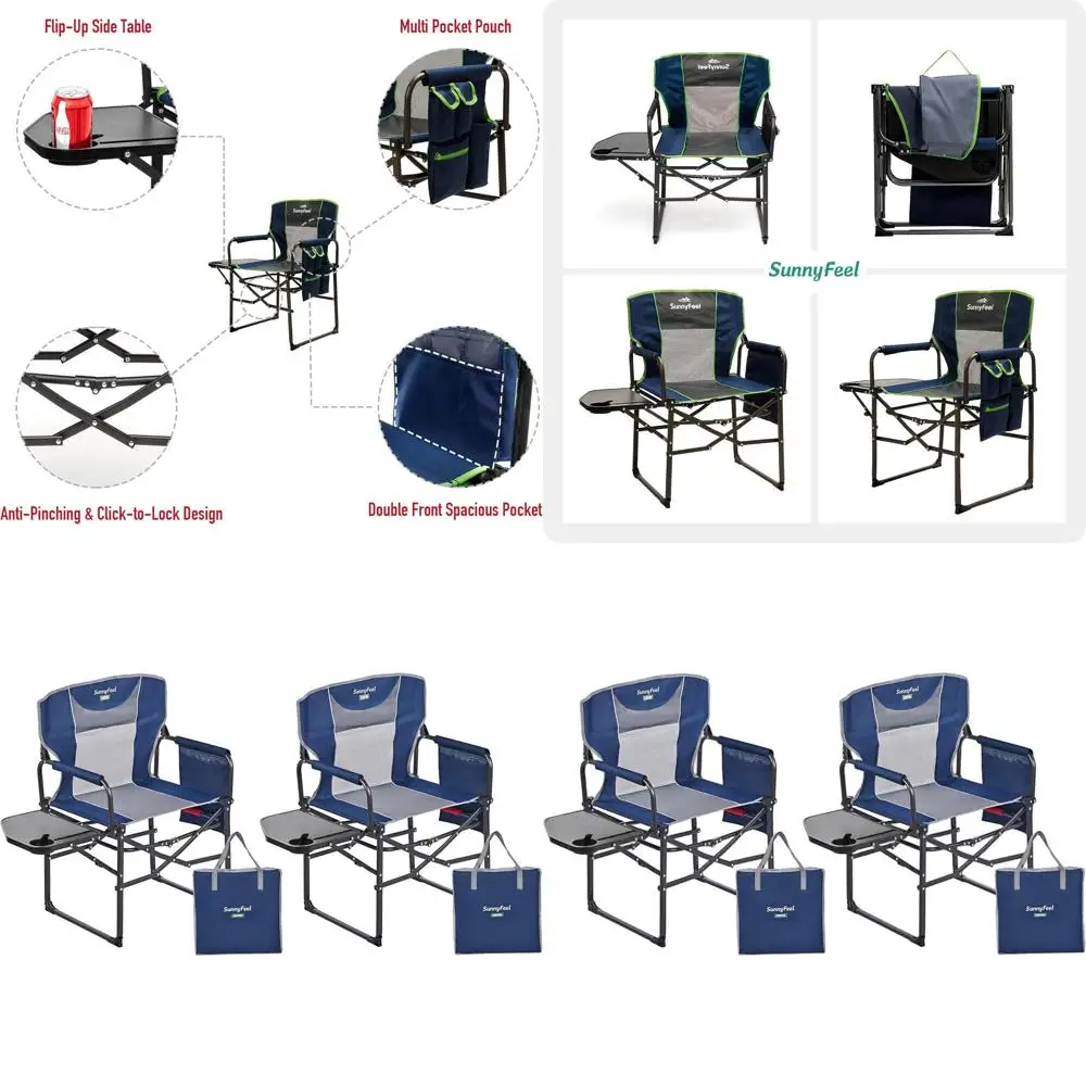 

Camping Directors Chair, Heavy Duty,Oversized Portable Folding Chair with Side Table, Pocket for Beach, Fishing,Trip,Picnic,Lawn