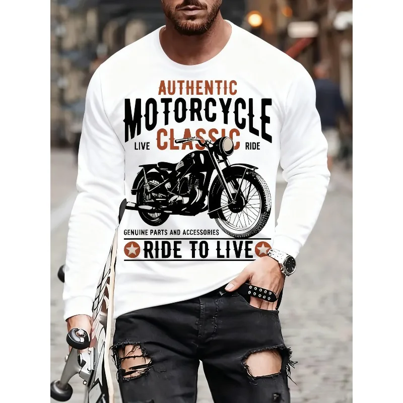 

Fashionable Retro Motorcycle 3D Printed Casual Long-sleeve Shirt, Suitable for Outdoor, Street, Daily Wear, and Riding.