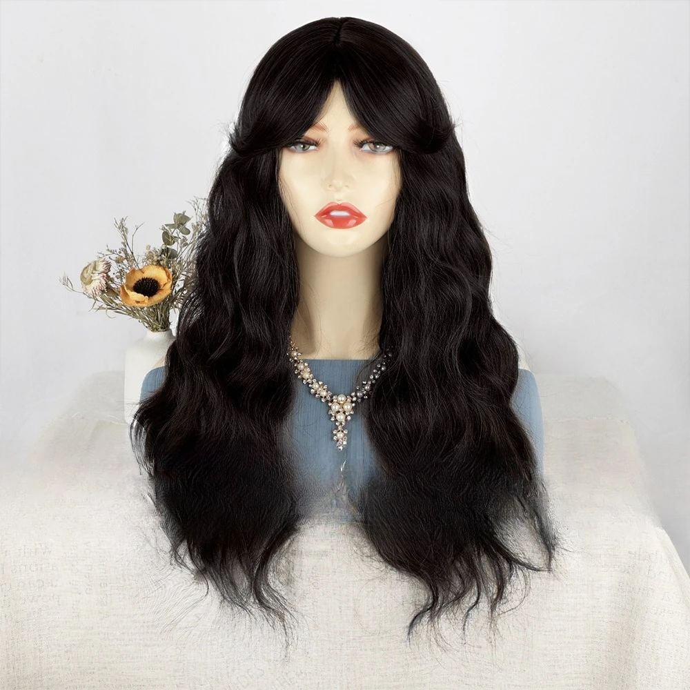 شعر مستعار أنثى متوسط الطول شعر مجعد آلية الألياف الكيميائية ارتفاع درجة الحرارة الحرير القبعات الباروكات #3