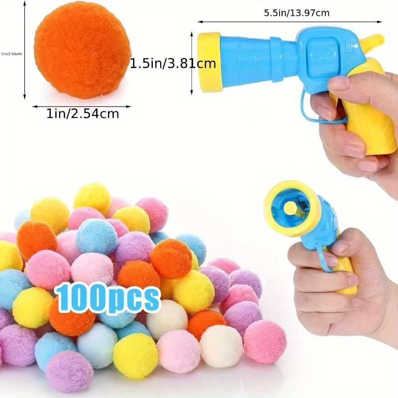 100pcs Interactive Launch Training Cat Toys Creative Kittens Mini Pompoms Games Stretch Plush Ball Toys for Cats Pet Accessories