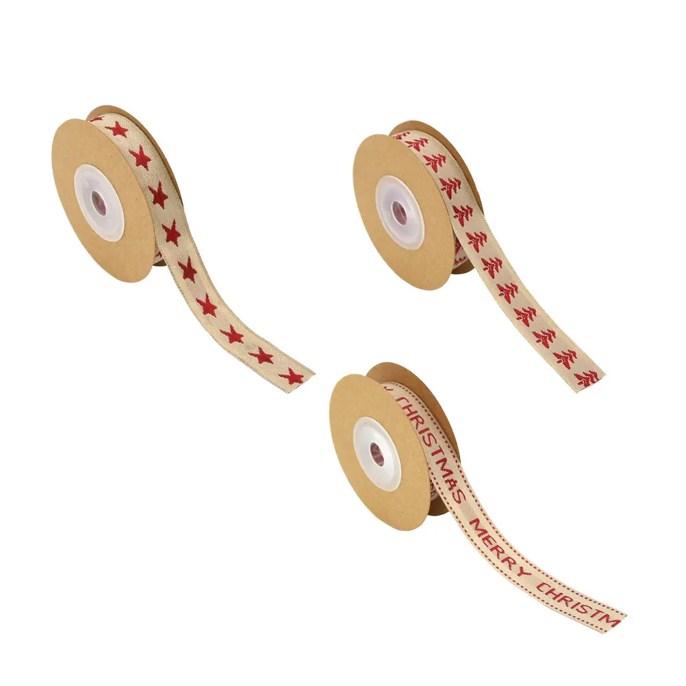 

3Pcs 1.5cm Christmas Ribbon Reusable Cotton Linen Wrap Band for Gift Packing Scrapbooking Hair Bows Party Decorations