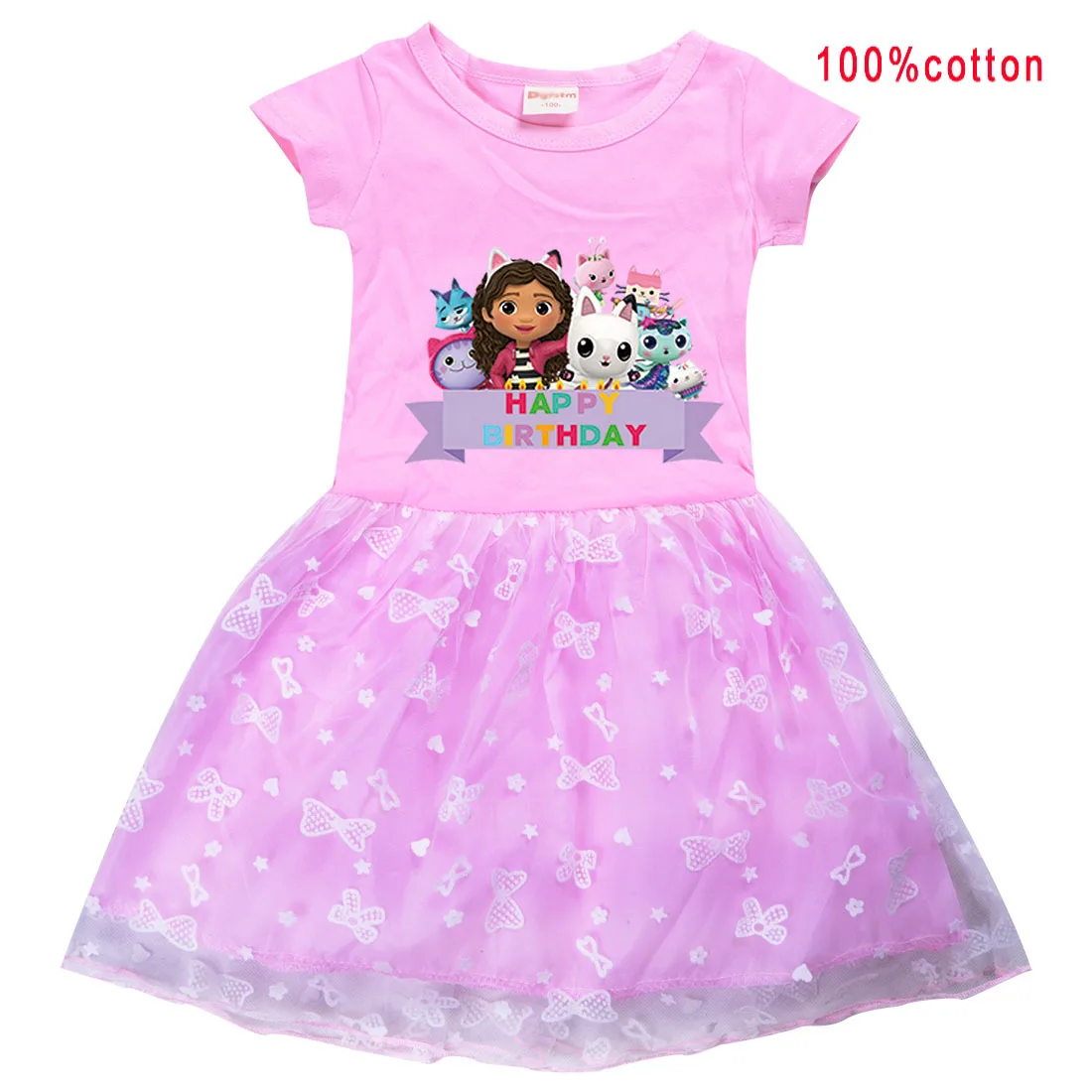 Summer Gabby\'s Dollhouse Kids Gabby Cats Dress Baby Girls Lace Princess Dress Toddler Girls Birthday Party Dresses Headwear