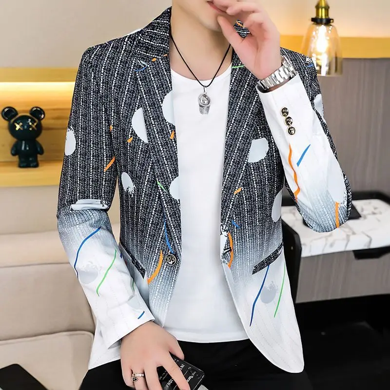 2-A41 Men's suit jacket spring and autumn trend slim fit handsome small suit men style casual handsome printed single suit