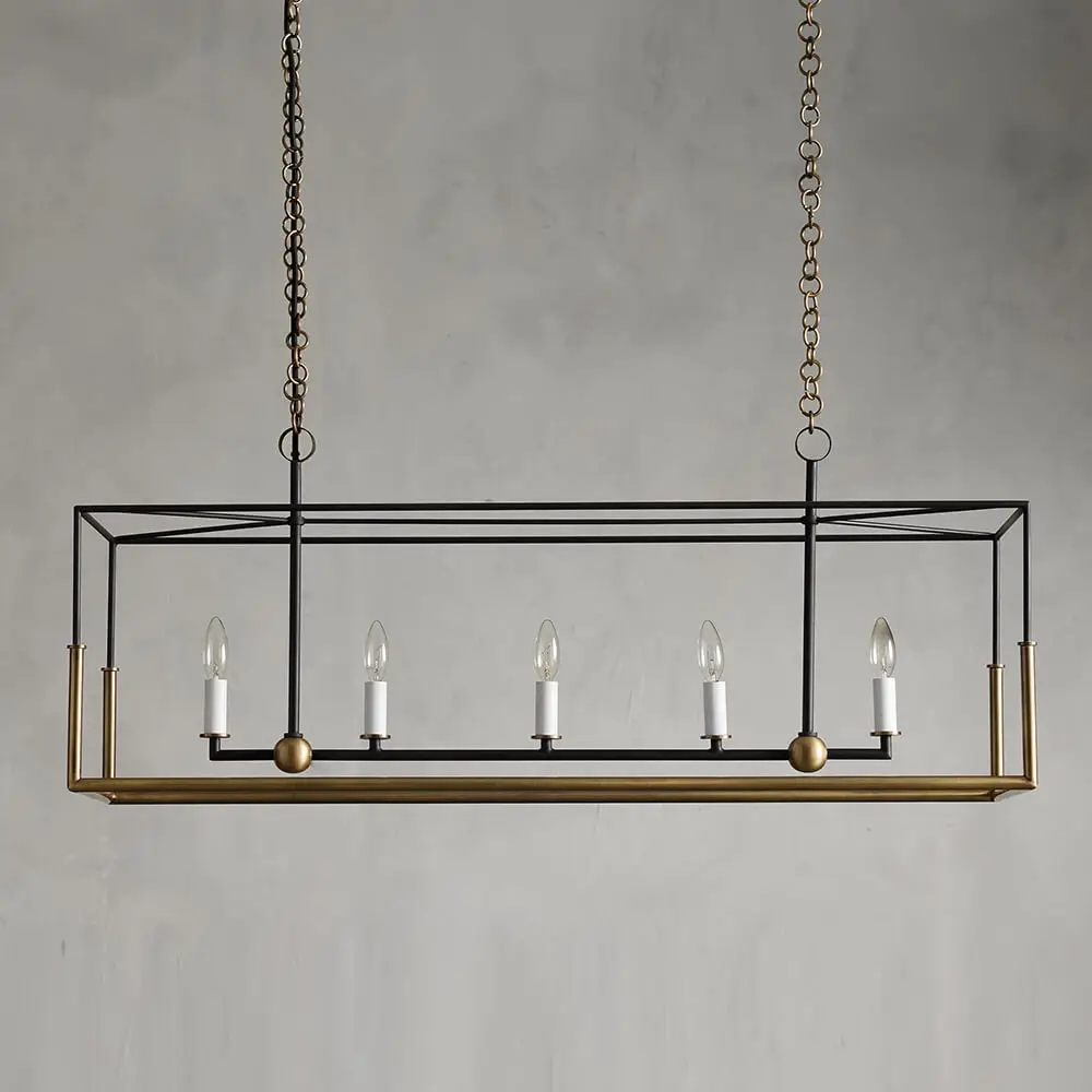 American Style 5-light Linear Chandelier Retro Living Room Luxury Country Design Restaurant Industrial Iron Chandelier