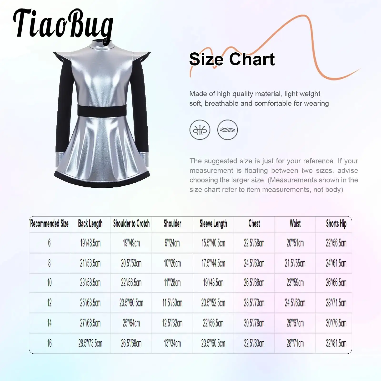 

Kids Girls Halloween Sliver Alien Costume Tutu Dance Metallic Dress Long Sleeve Built-In Shorts Dress for Themed Party Role Play