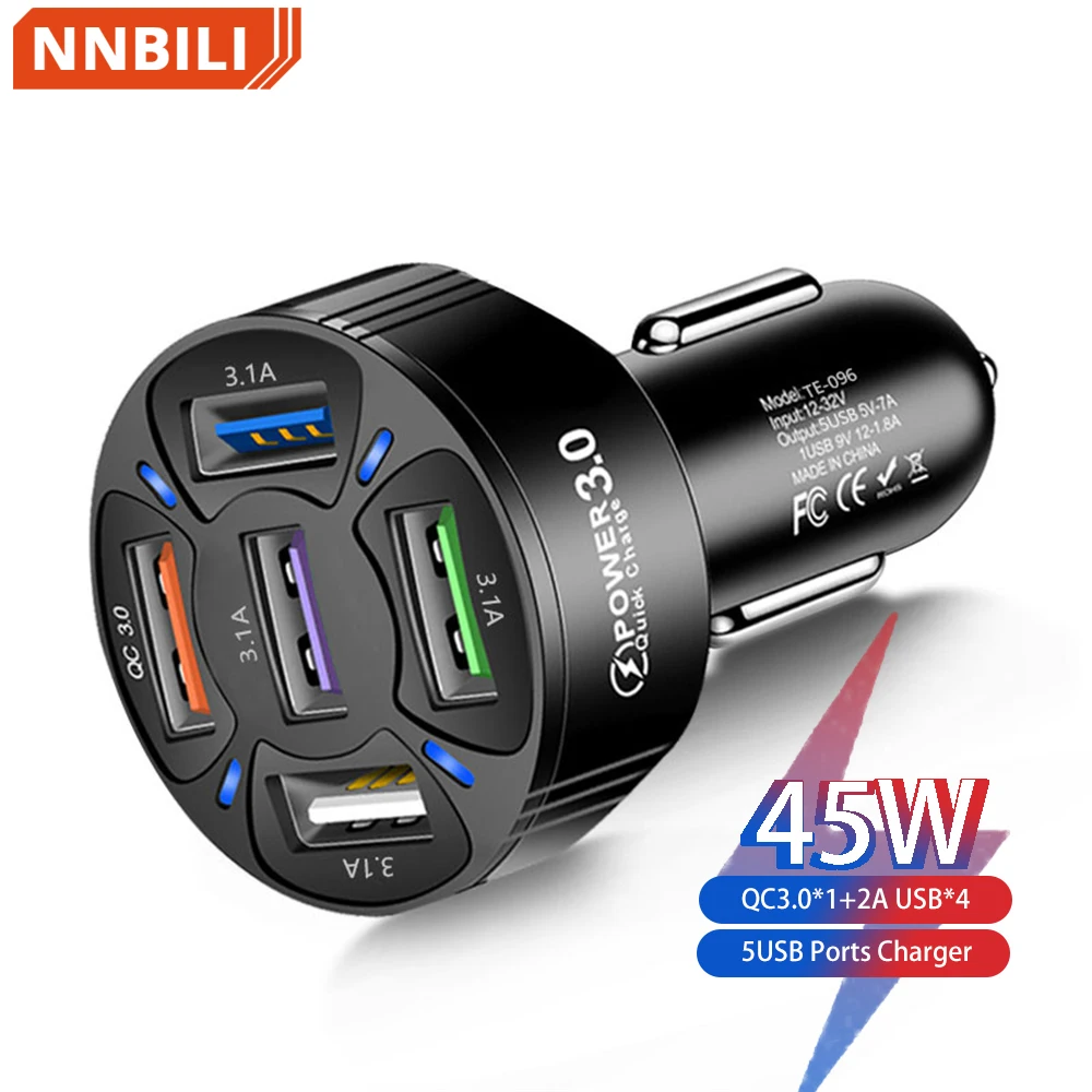 NNBILI 4 Ports USB Car Charge 48W Quick 7A Mini Fast Charging For iPhone 11 Xiaomi Huawei Mobile Phone Charger Adapter in Car