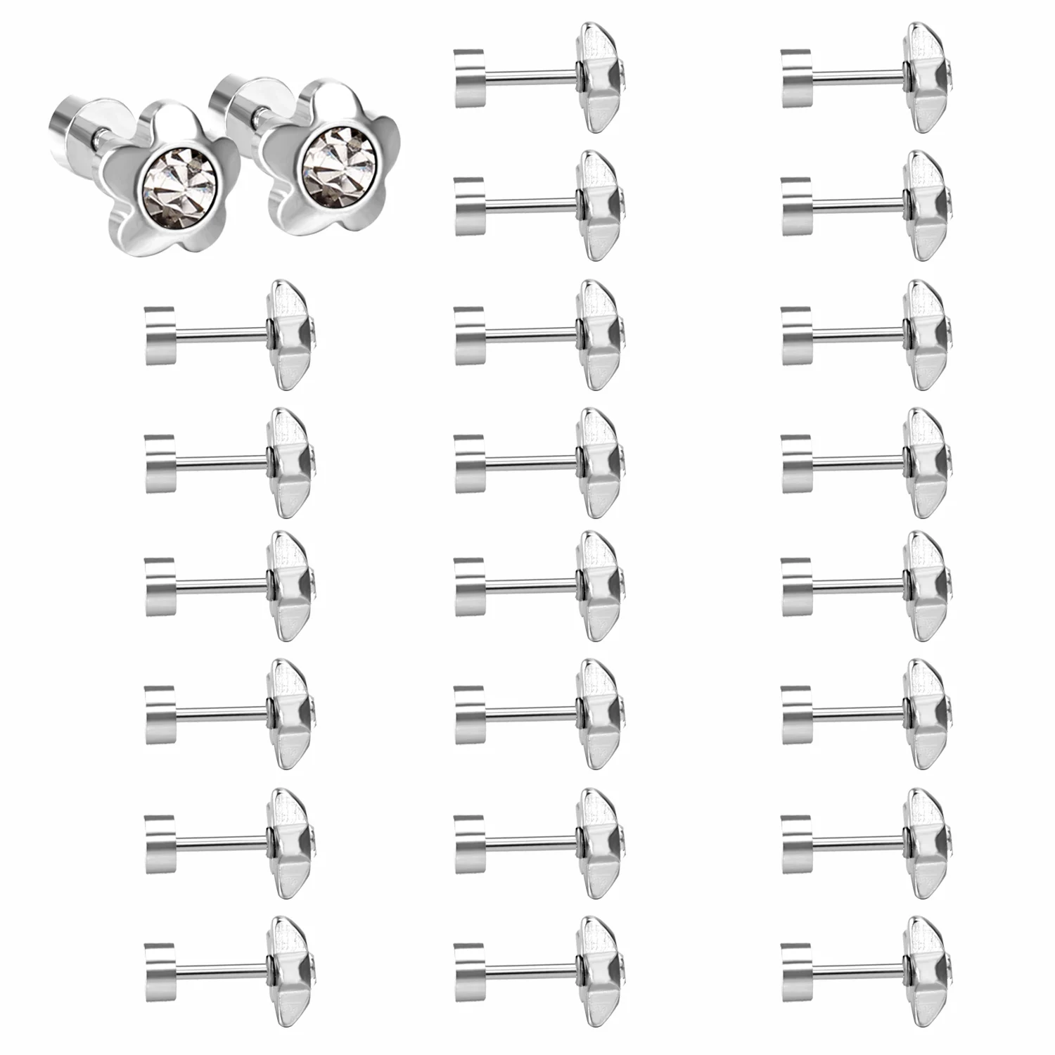 2022 New 12 Pairs Stainless Steel No Fading Zirconia Flower Earrings for Women Gold Color Fashion Gift Jewelry Party Accessories