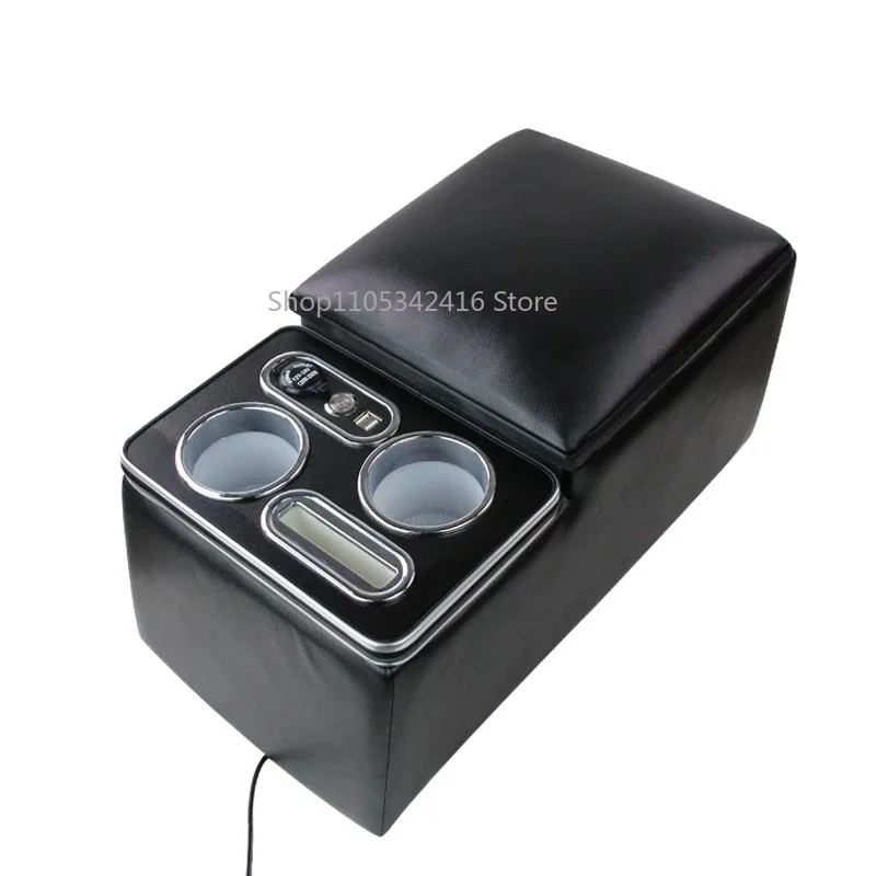 

High-Quality Leather Car Rear Center Console Armrest Storage Box with Cup Holders, Fits Most Vehicle Models