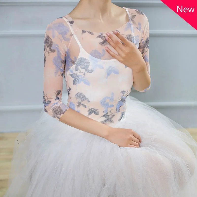 Phụ Nữ Xem-Thông Qua Sheer Lưới Áo Thun Crop Top In Hoa Cao Cấp Bé Gái Giai Đoạn Dancewear Tiếng La Tinh Bóng Samba Thực Hành Trang Phục