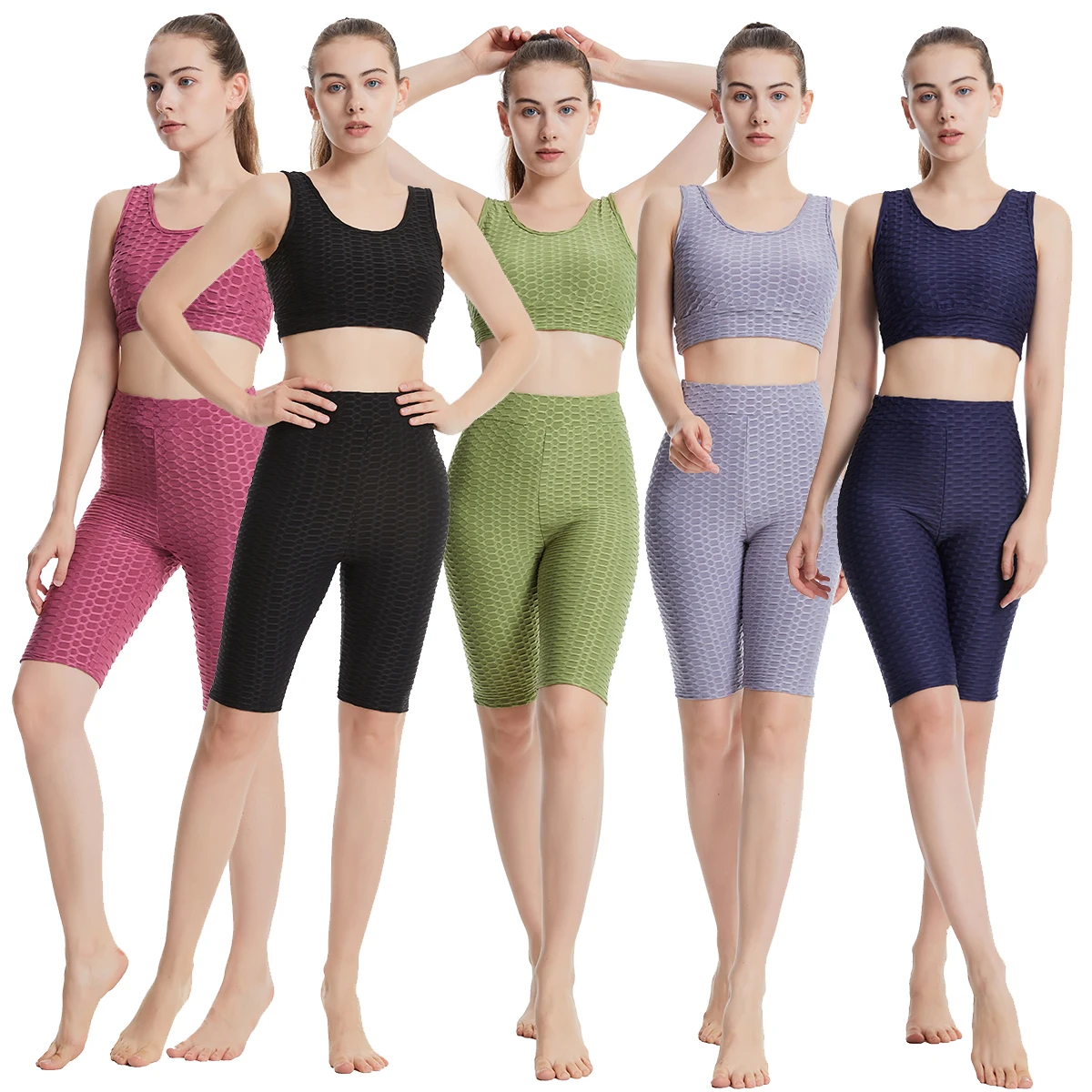 Lady Yoga Suits Push Up Tops+tight Shorts High Elastic Muslim Bottoming Pilates Fitness Workout Clothes Sets Women Sporty Outfit