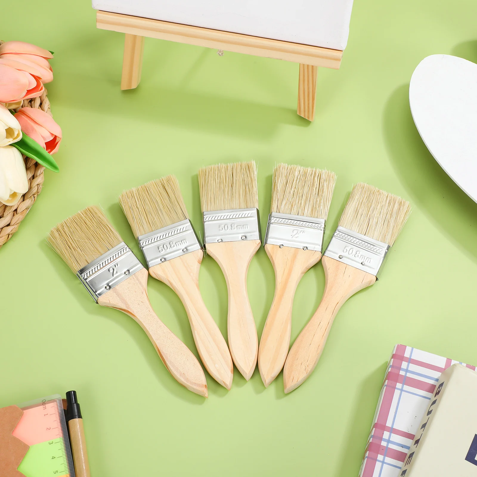

30 Pcs Thickened Wooden Handle Paint Brush Short Brushes Oily for Paints Professional Round Tool Beige Oil-based Color